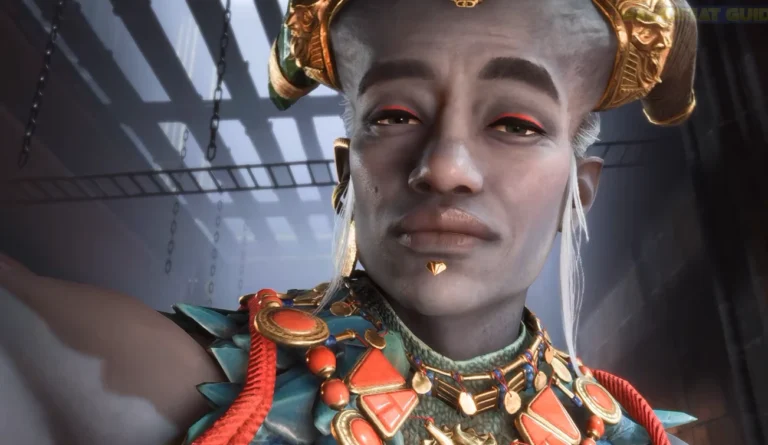 Gros plan sur un personnage cornu de Dragon Age : The Veilguard, orné de bijoux dorés