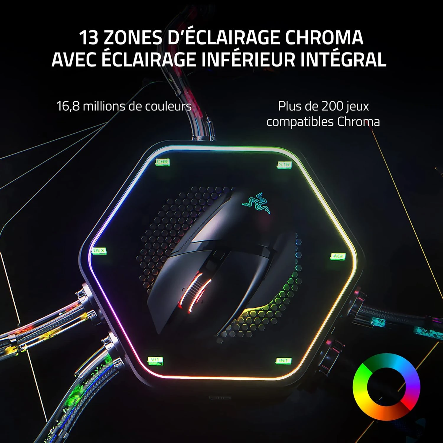 13 zones d'éclairage Razer Chroma avec éclairage inférieur intégral