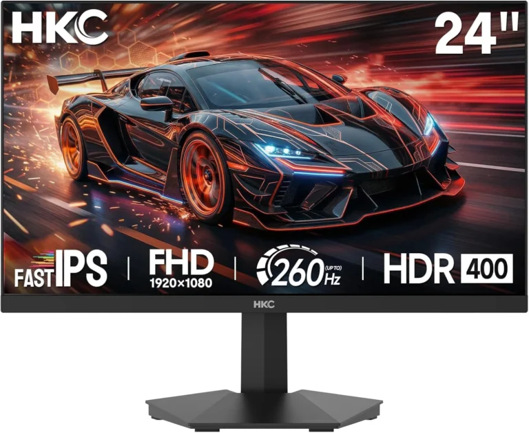 Écran gaming HKC G24H3D 24 pouces Fast IPS Full HD 260 Hz HDR400 sur son pied noir