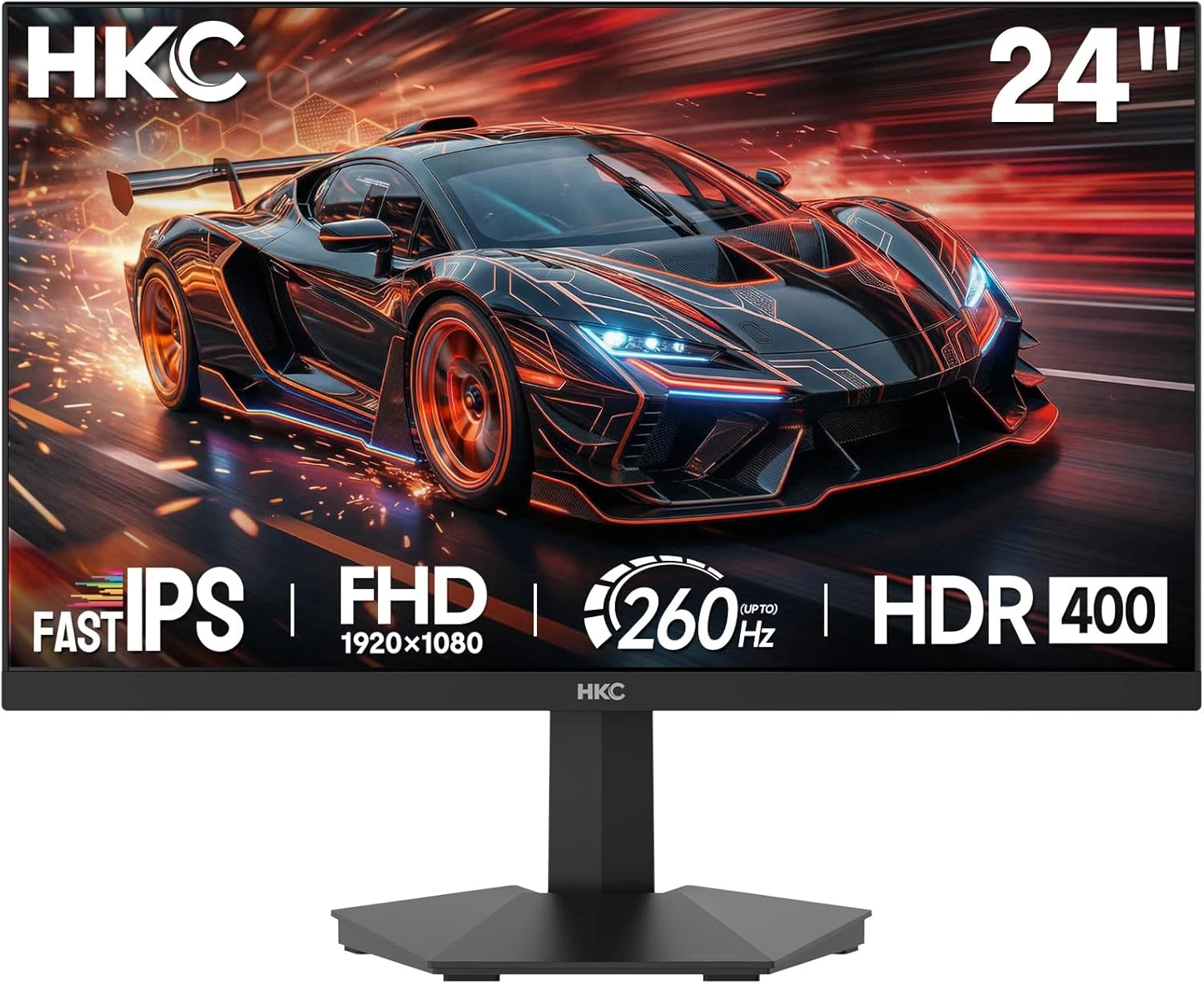 Écran gaming HKC G24H3D 24 pouces Fast IPS Full HD 260 Hz HDR400 sur son pied noir