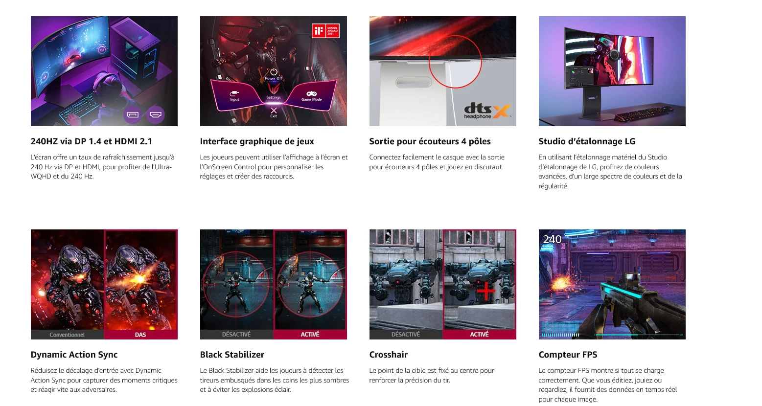 Écran gaming LG UltraGear OLED 34 pouces 240 Hz : fonctions et réglages pour joueurs