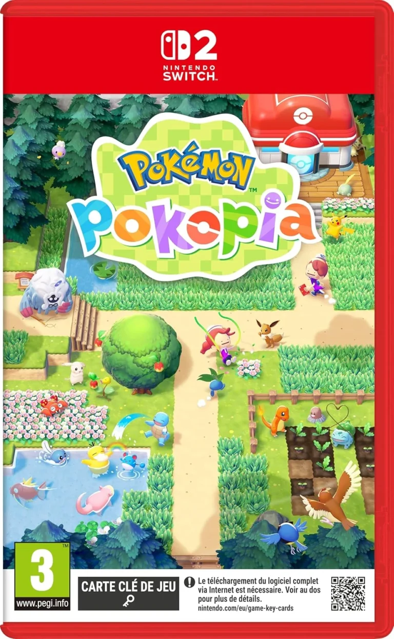 Jaquette de Pokémon Pokopia sur Nintendo Switch 2, avec des Pokémon dans un village verdoyant