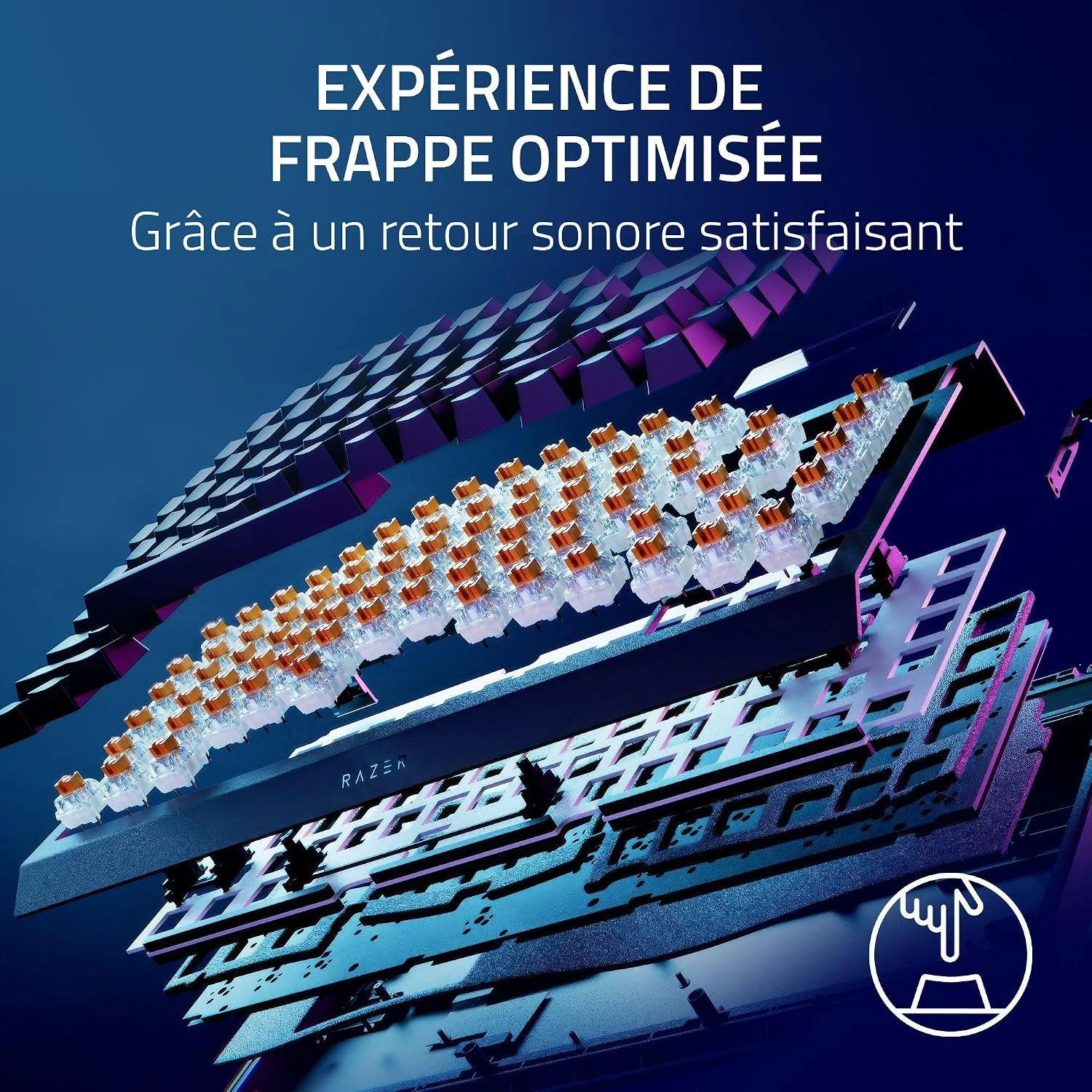 Switches tactiles Razer Orange de 3e génération préinstallés sur le BlackWidow V4 Pro 75%