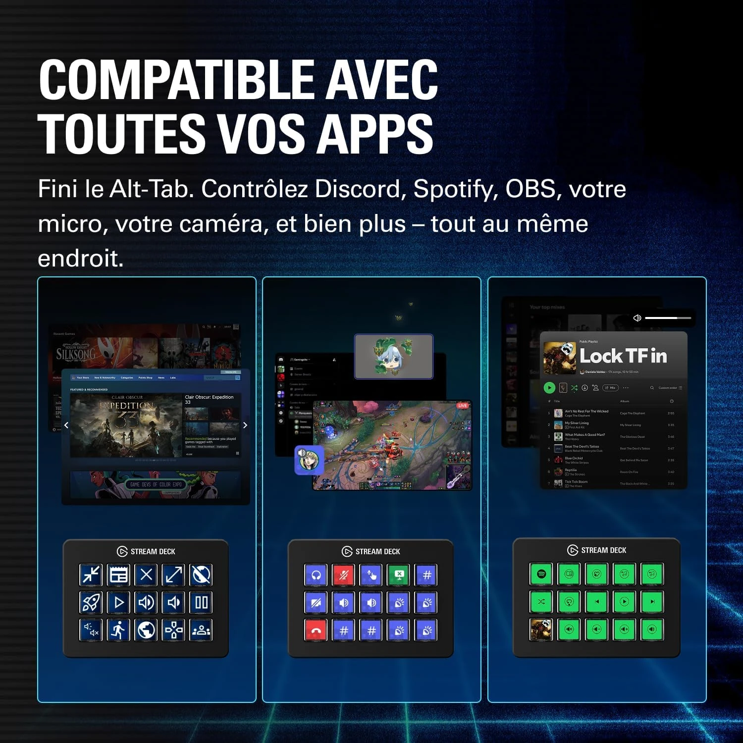 Compatible avec vos applications : Discord, Spotify, OBS, micro, caméra