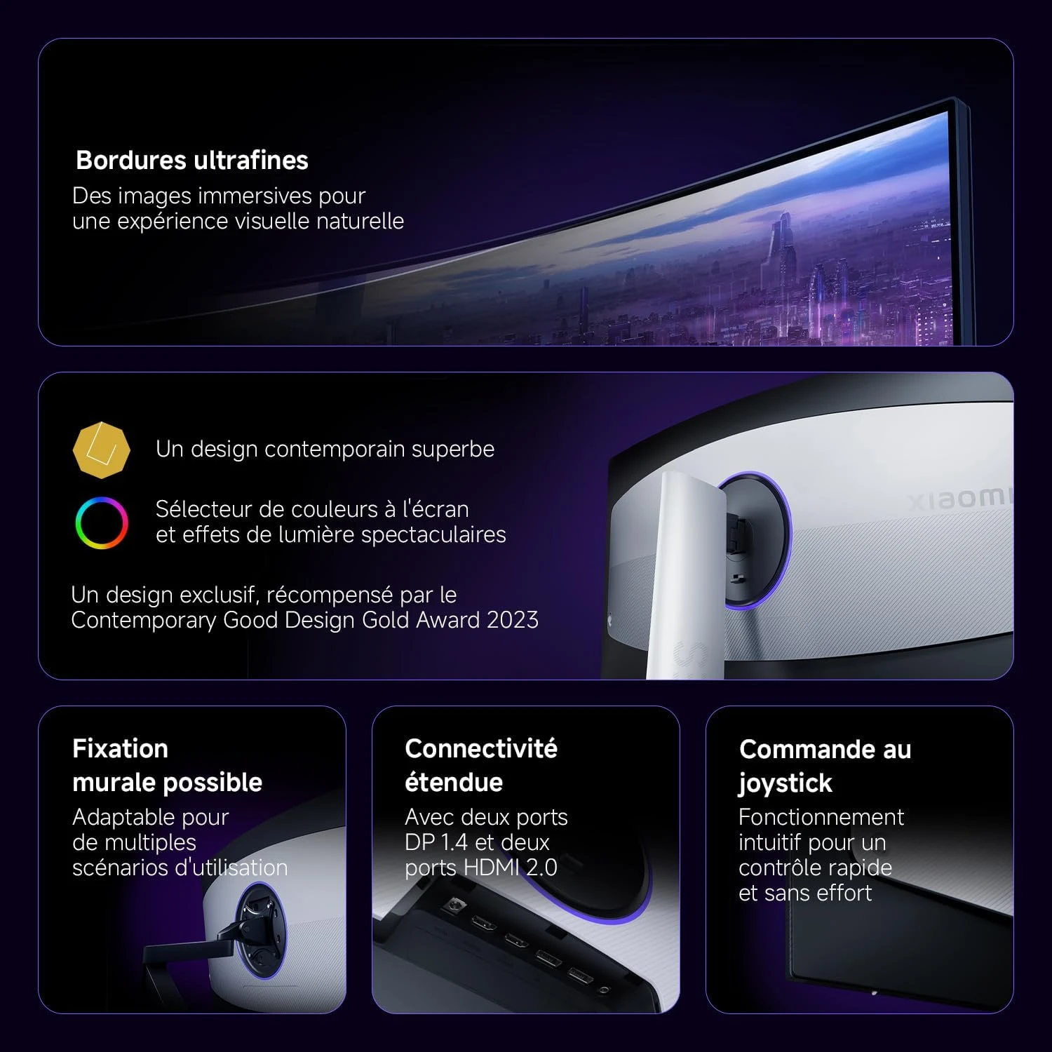 Écran Xiaomi 34 pouces : bordures ultrafines, connectique et commande au joystick